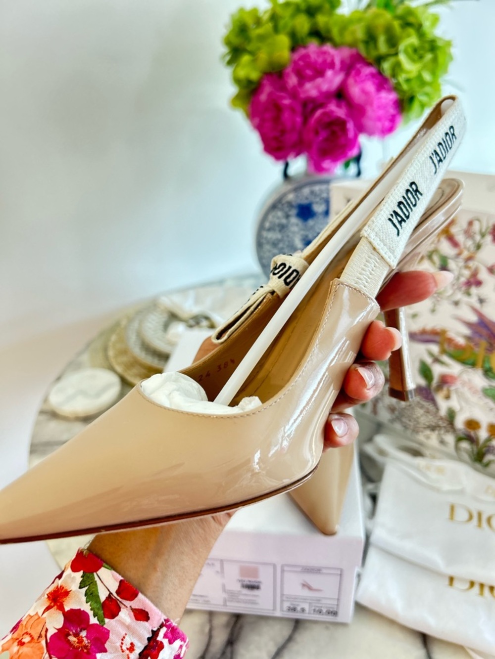 J'Adior Slingback Pump - Nude Patent Calfskin - Size 38.5 (PRISTINE CONDITION) - Picture 2 of 9